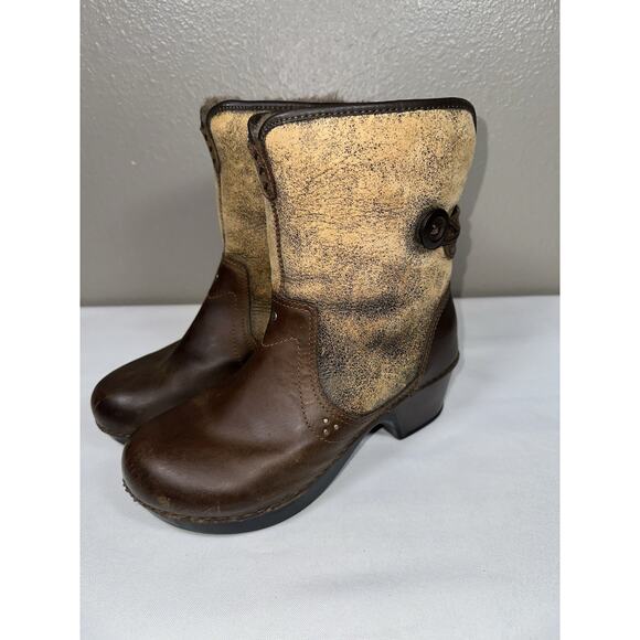 Dansko Harper Brown Oiled Leather Shearling Lined Calf Foldover Ankle Boots US 8 - Picture 1 of 12